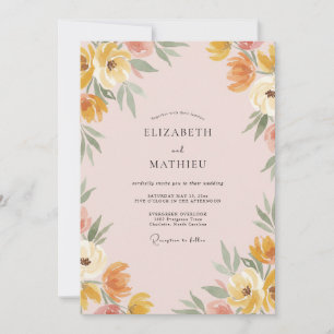 Ochre Apricot Wildflower Wedding Invitation