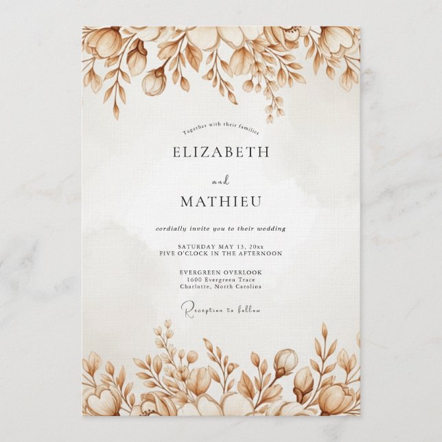 Ochre Autumnal Bloom Wedding Invitation (Front)