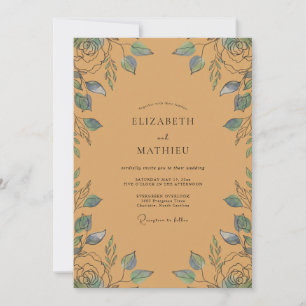 Ochre Azure Leaf Wedding Invitation