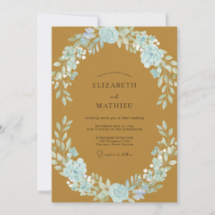 Ochre Azure Wreath Wedding Invitation