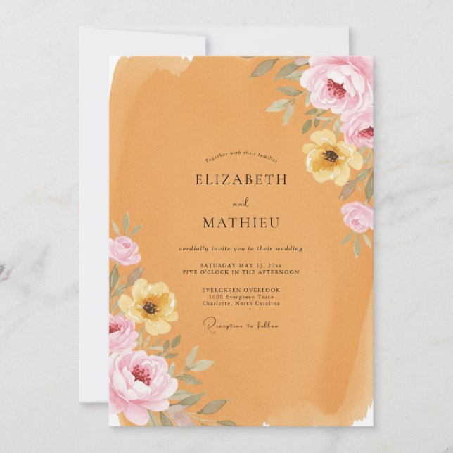 Ochre Blossom Wedding Invitation (Front)