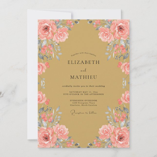 Ochre Blush Bloom Wedding Invitation (Front)