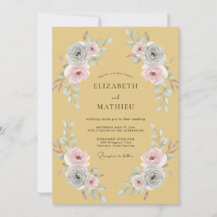 Ochre Blush Floral Flourish Wedding Invitation