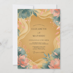 Ochre Coral Blossom Wedding Invitation