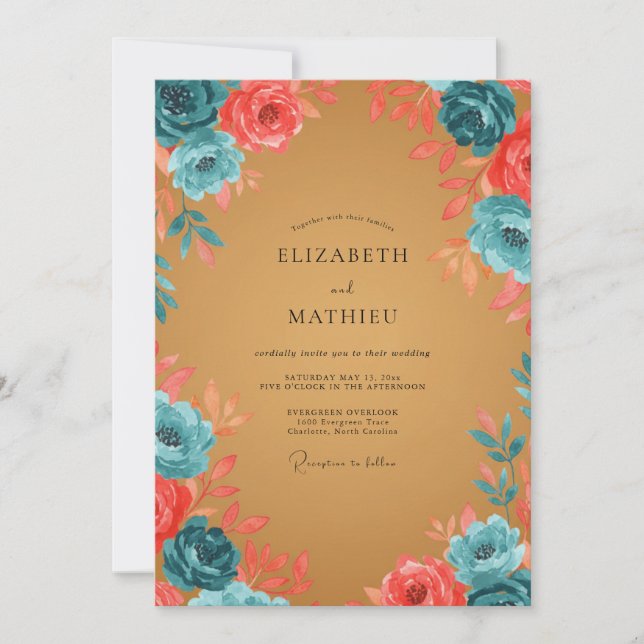 Ochre Coral Petal Wedding Invitation (Front)