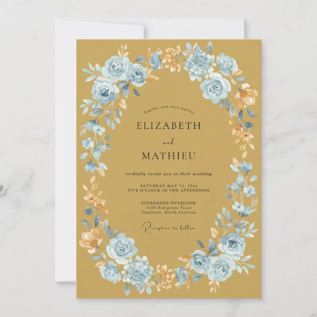 Ochre Cornflower Wreath Wedding Invitation (Front)