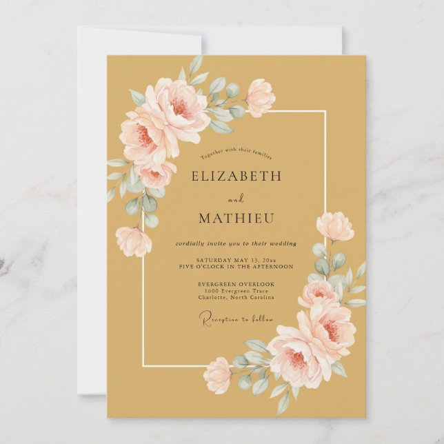 Ochre Delicate Floral Romance Wedding Invitation (Front)