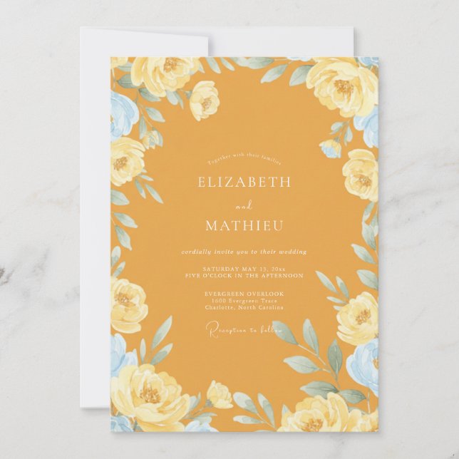 Ochre Floral Blossom Wedding Invitation (Front)