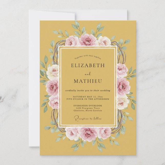 Ochre Floral Blush Romance Wedding Invitation (Front)