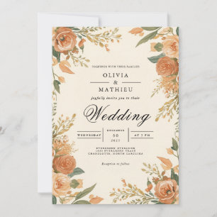 Ochre Floral Flourish Wedding Invitation