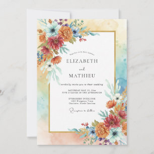 Ochre Floral Painterly Wedding Invitation