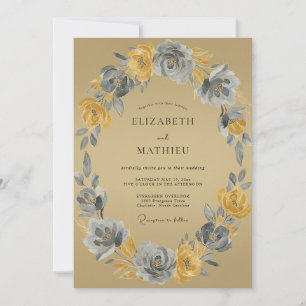 Ochre Floral Wreath Wedding Invitation