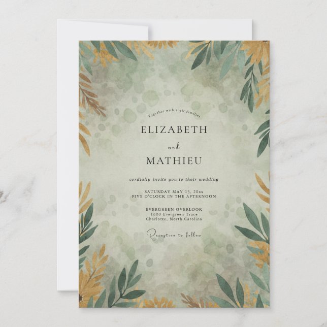 Ochre Gold Branch Eucalyptus Wedding Invitation (Front)