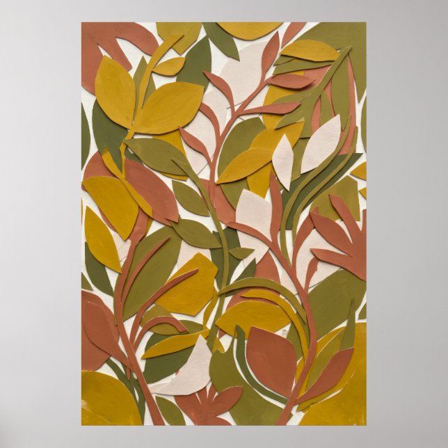 Ochre Green Botanical Leaf Poster (Front)