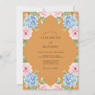 Ochre Hydrangea Peony Wedding Invitation