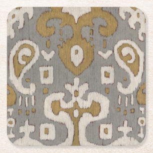 Ochre Ikat I Square Paper Coaster