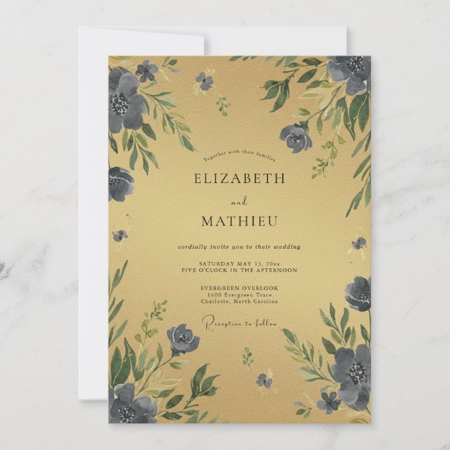 Ochre Indigo Petal Wedding Invitation (Front)