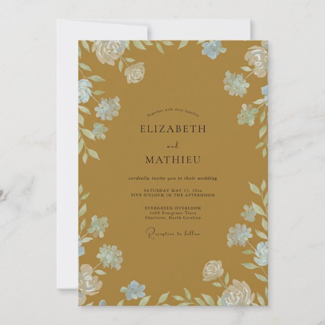 Ochre Ivory Wildflower Wedding Invitation (Front)