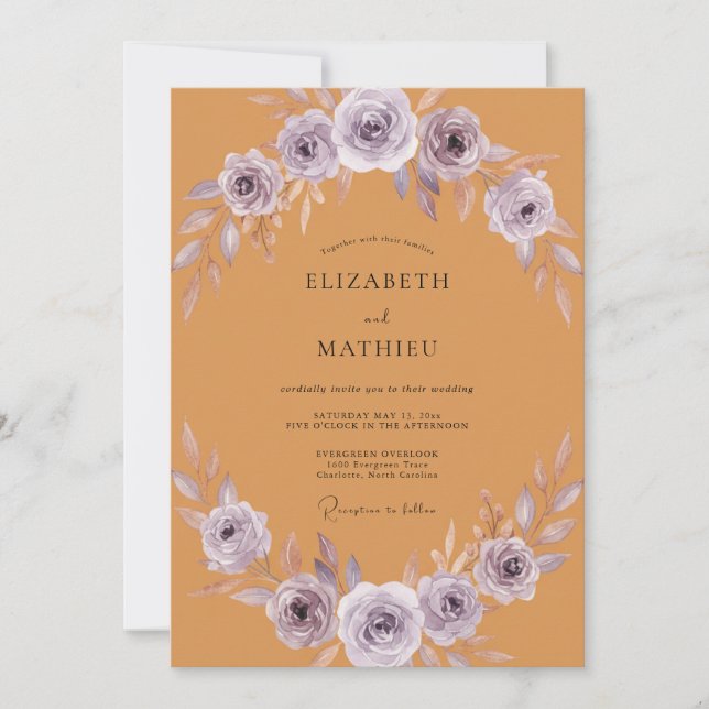 Ochre Lilac Petal Wedding Invitation (Front)