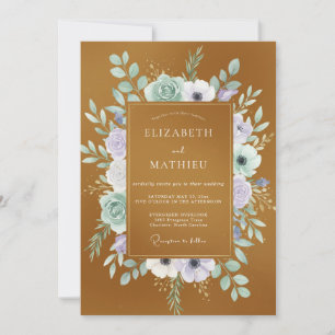 Ochre Lilac Wreath Wedding Invitation