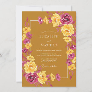 Ochre Magenta Bloom Wedding Invitation