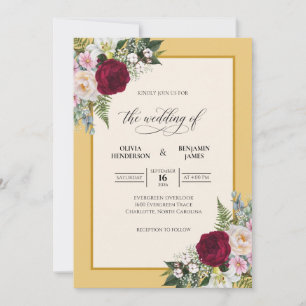 Ochre Maroon Bouquet Eucalyptus Wedding Invitation