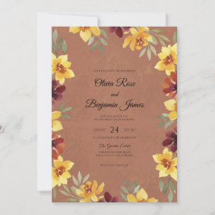Ochre Maroon Poppy Wedding Invitation
