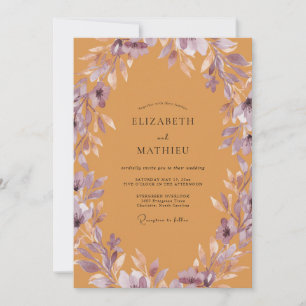 Ochre Mauve Leaf Wedding Invitation