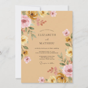 Ochre Mauve Wildflower Wedding Invitation