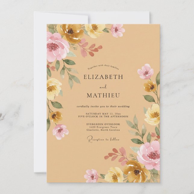 Ochre Mauve Wildflower Wedding Invitation (Front)