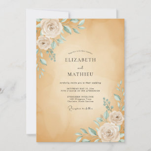 Ochre Mint Rose Wedding Invitation