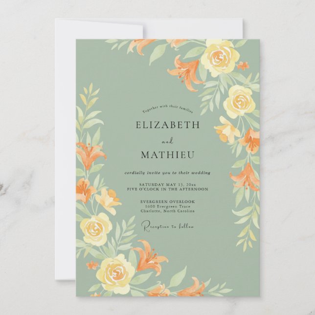 Ochre Moss Leafy Wedding Invitation (Front)