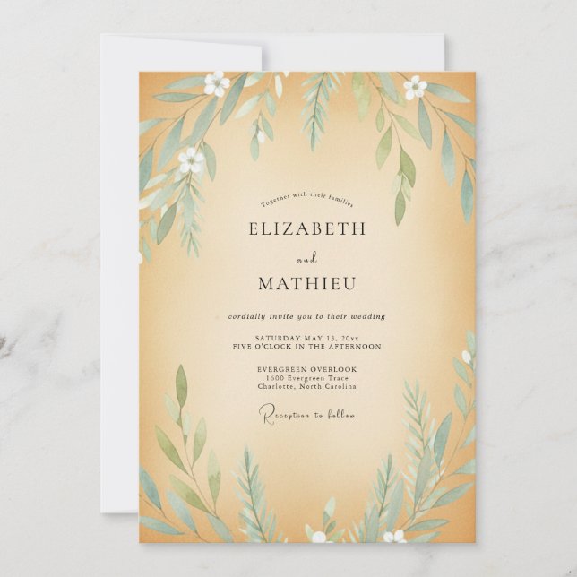 Ochre Olive Foliage Eucalyptus Wedding Invitation (Front)