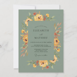 Ochre Olive Peony Wedding Invitation