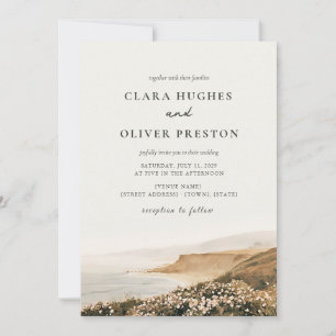 Ochre Olive Script Beach Rose Cape Cod Wedding Invitation