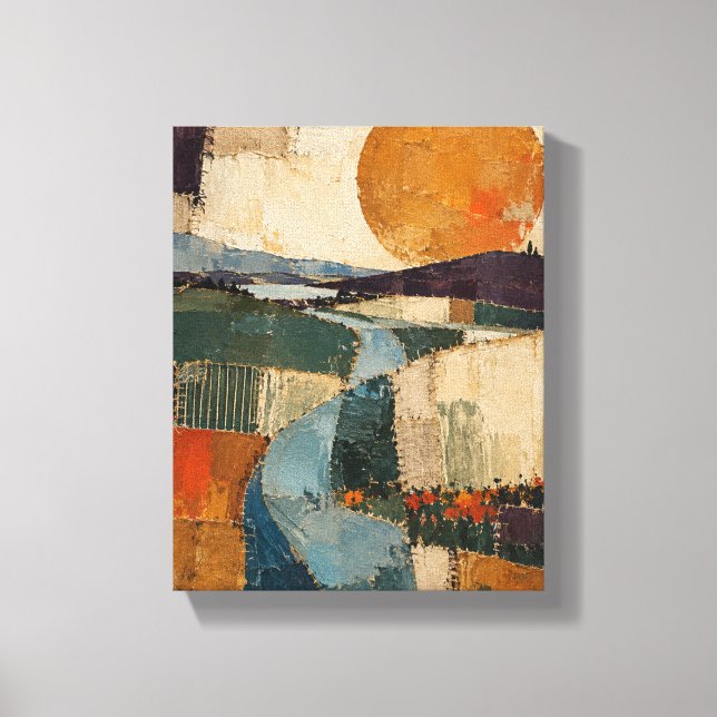 Ochre Orbit over Mended Fields | Textile Abstract Canvas Print (Front)