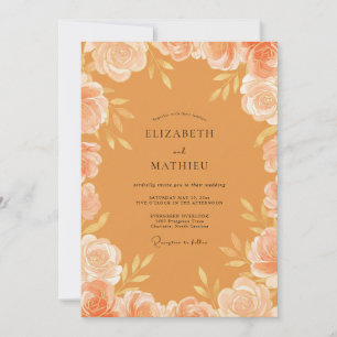 Ochre Painted Peony Wedding Invitation