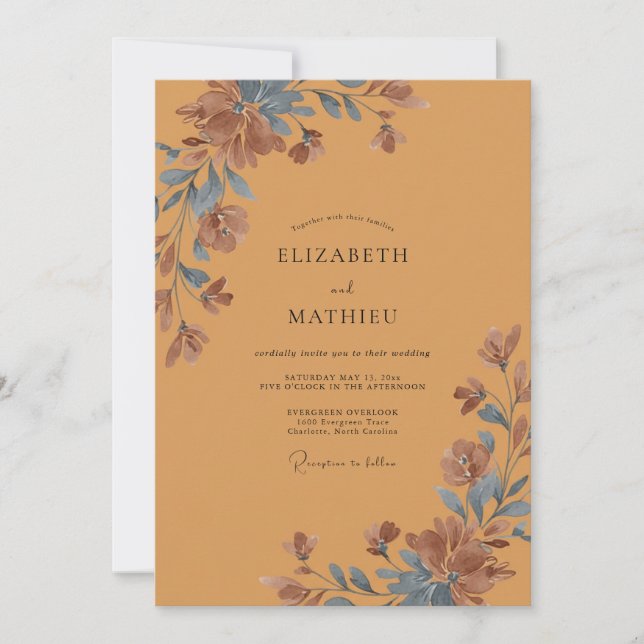 Ochre Painted Petal Wedding Invitation (Front)