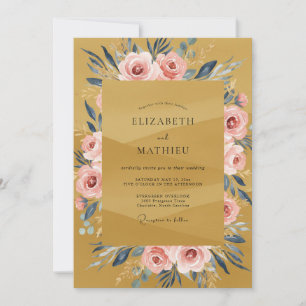 Ochre Painterly Rose Autumn Wedding Invitation