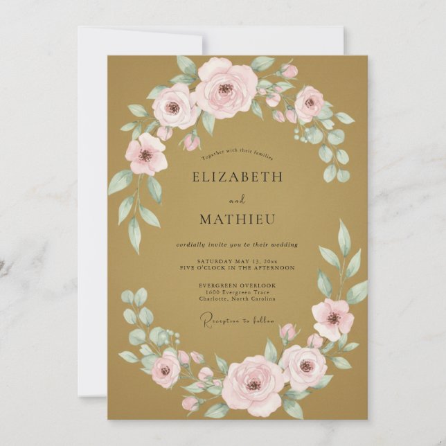 Ochre Peach Painted Petal Wedding Invitation (Front)
