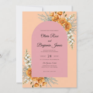 Ochre Peach Wildflower Wedding Invitation