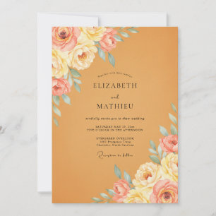 Ochre Peony Blossom Wedding Invitation