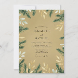 Ochre Pine Foliage Eucalyptus Wedding Invitation