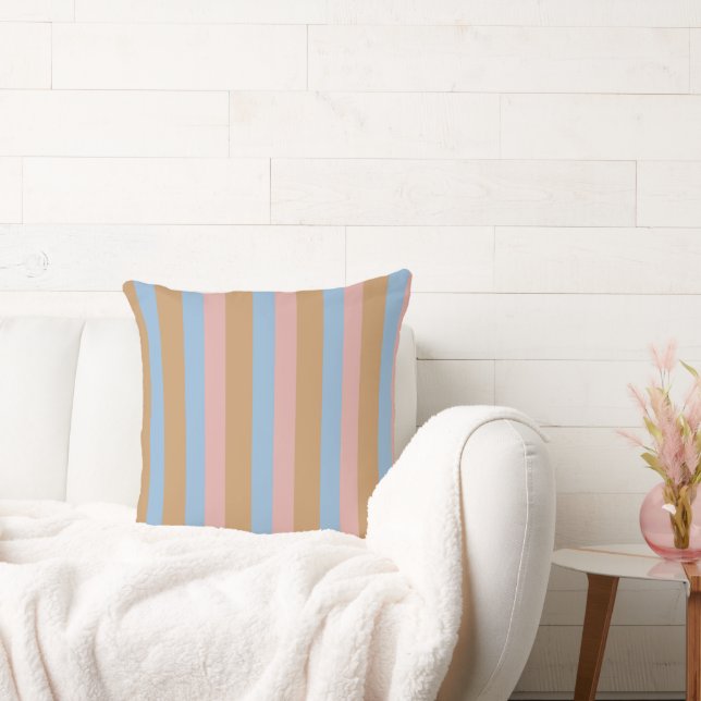 Ochre, Pink & Blue Stripes  Cushion (Couch)