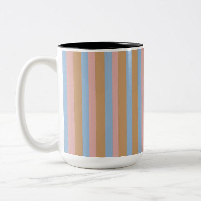 Ochre, Pink & Blue Stripes  Two-Tone Coffee Mug (Left)
