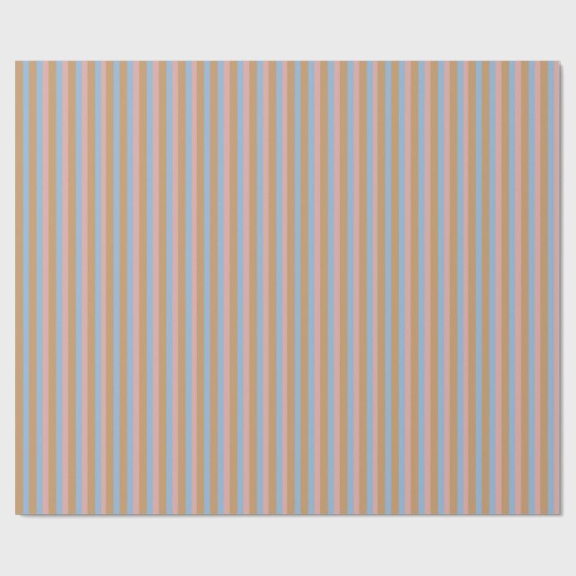 Ochre, Pink & Blue Stripes  Wrapping Paper (Flat)