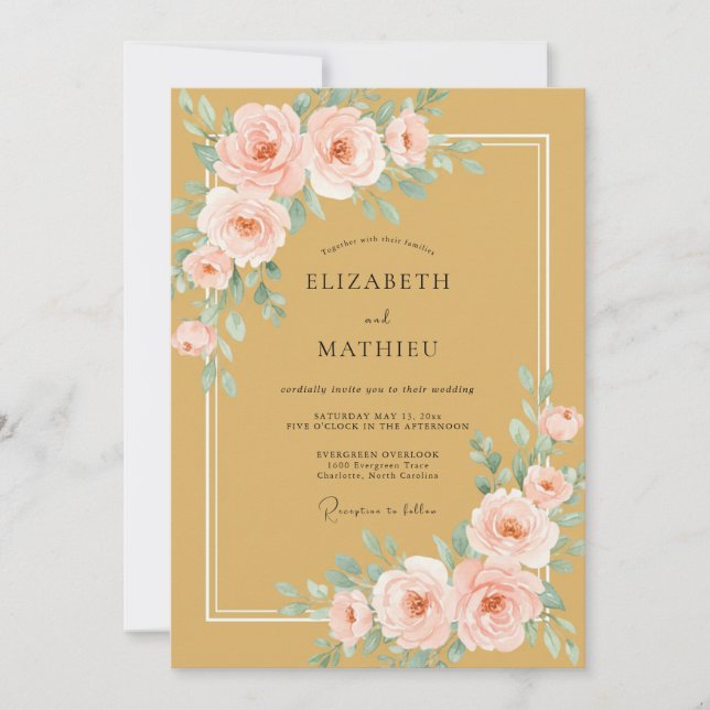 Ochre Pink Floral Romance Wedding Invitation (Front)