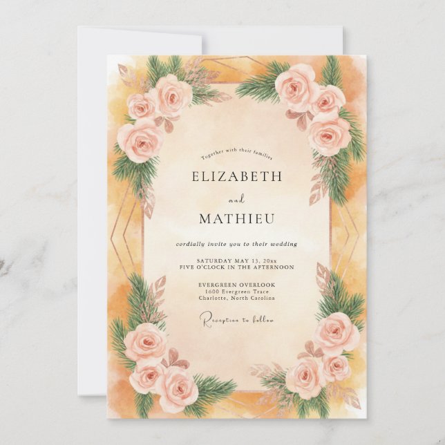 Ochre Pink Peony Wedding Invitation (Front)