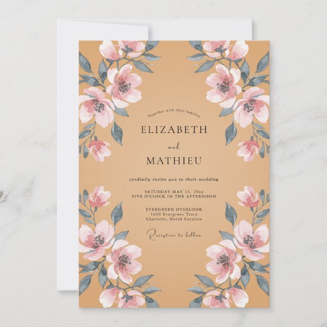 Ochre Pink Petal Wedding Invitation (Front)