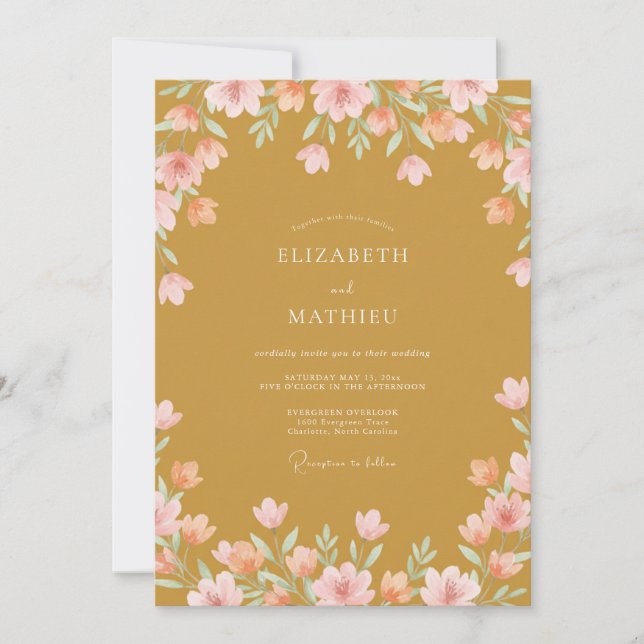 Ochre Pink Wildflower Wedding Invitation (Front)